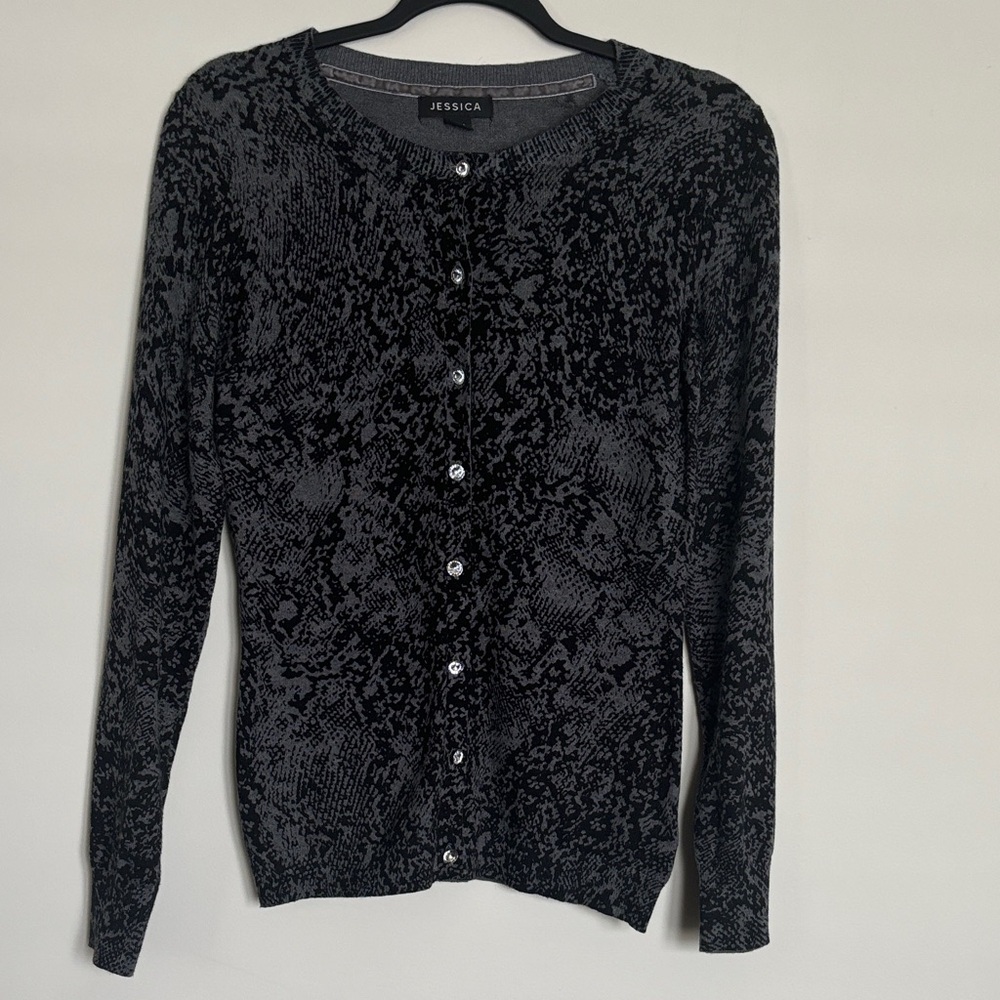NEW Cotton/Cashmere blend Jessica Black & Gray Textured Button-Front Cardigan.